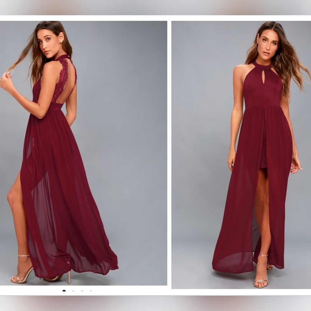Lulu's My Beloved Burgundy Lace Backless Dress
